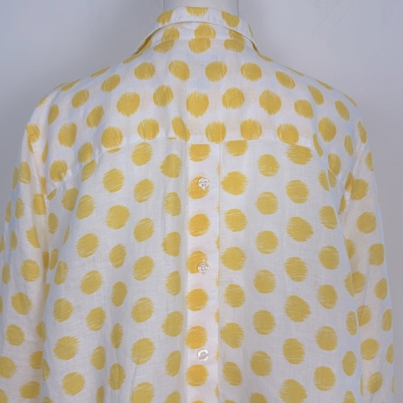 Chicos No-Iron 100% Linen Button Back Yellow and White Polka Dot Blouse. Size 16 - Picture 8 of 14